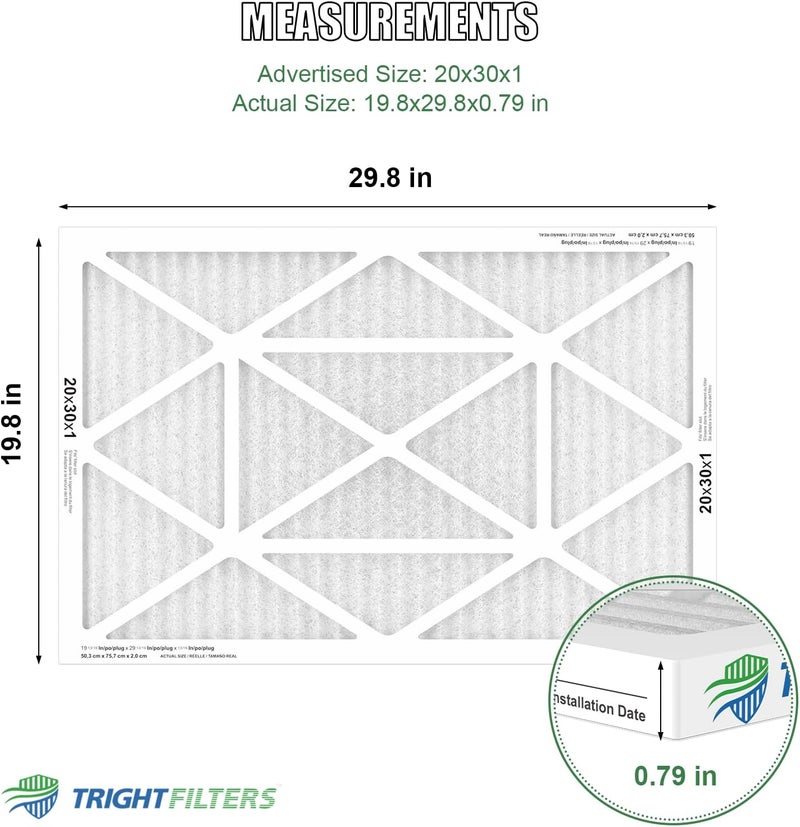 TRIGHTFILTERS فلتر هواء 20x30x1 عبوة 4، فلتر هواء مضغوط MERV 8 بديل لمكيف الهواء HVAC فلتر فرن الهواء، متين وخفيف الوزن - Image 2